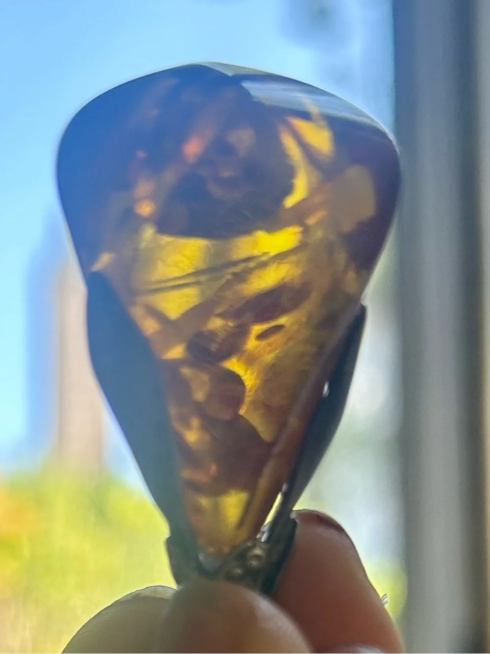Large Natural Amber Teardrop Pendant Necklace – Warm Honey Baltic Amber